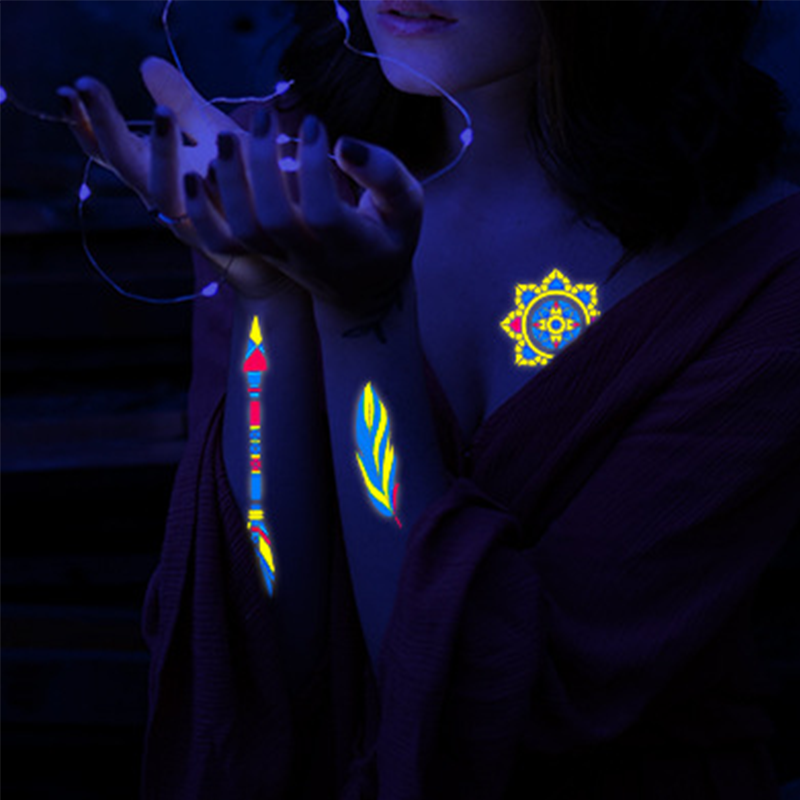 Unisex UV neon tattoos butterfly tattoo stickers LED light glow 3D butterfly flower heart tattoo sticker