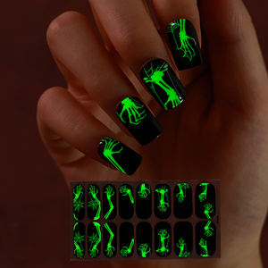 Halloween Night Glow Nail Sticker Decal Bulk Pumpkin Skull Bat Spider Web Nail Art Charm Nail Sticker