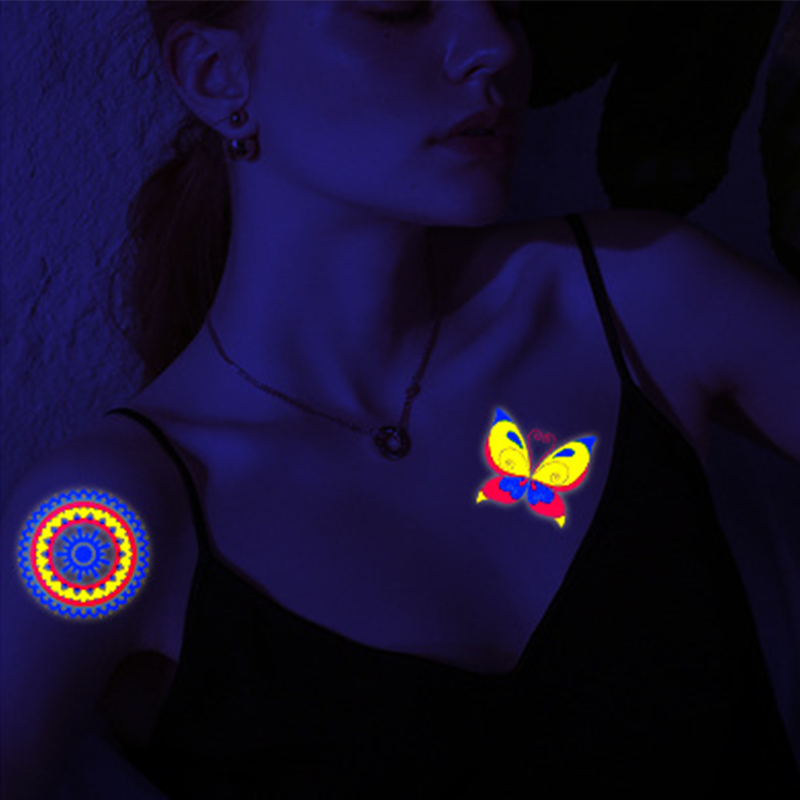 Unisex UV neon tattoos butterfly tattoo stickers LED light glow 3D butterfly flower heart tattoo sticker