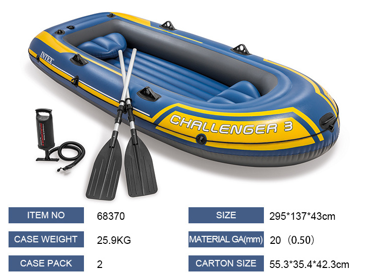 INTEX Challenger rowing inflatable boat PVC 3 person air boat dinghy raft canoe fishing tool plastic river lake 3 air chamber