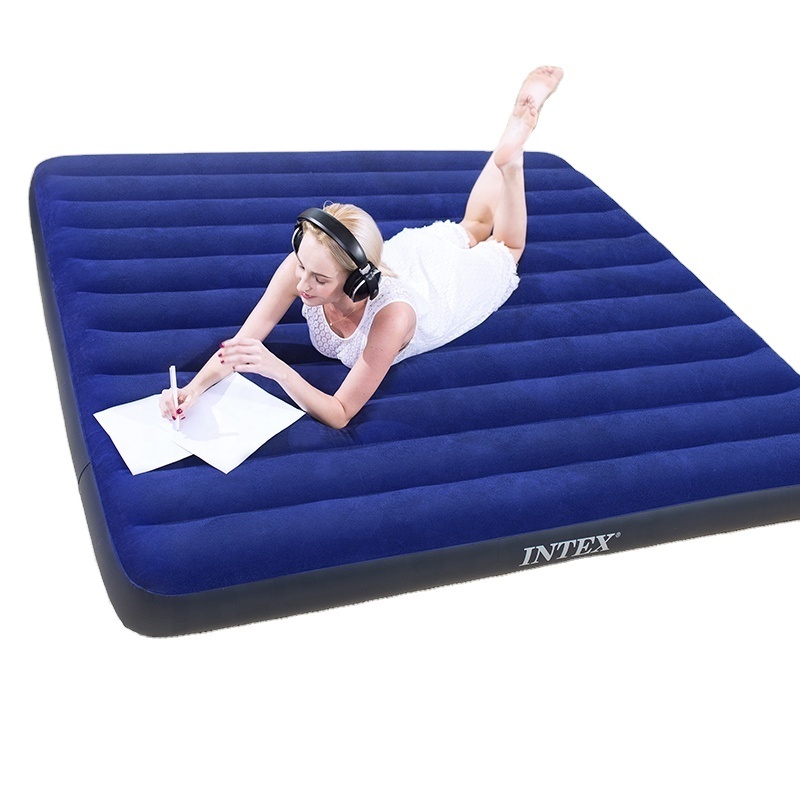 INTEX 64756 Flocked Cot-Size Air Bed Inflatable Folding Air Mattress Bed With Pump Inflatable Camping Mattress