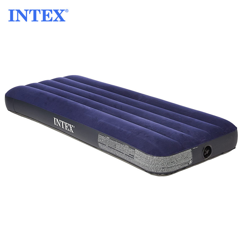 INTEX 64756 Flocked Cot-Size Air Bed Inflatable Folding Air Mattress Bed With Pump Inflatable Camping Mattress