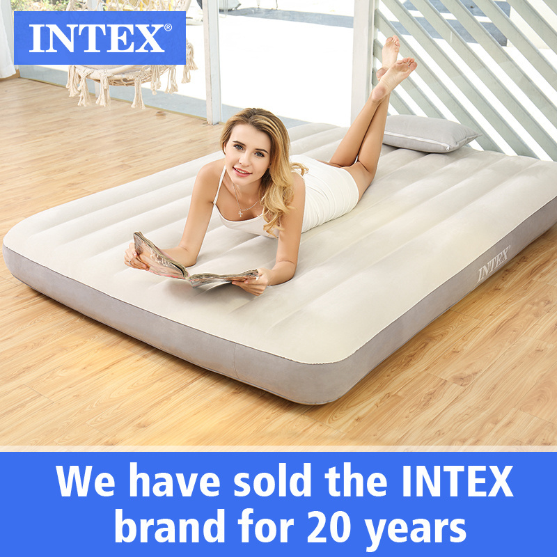 Intex 64103 Queen Dura-Beam Series Single High Airbed Outdoor Camping Mat Comfortable Corduroy Flocking Air Mattress