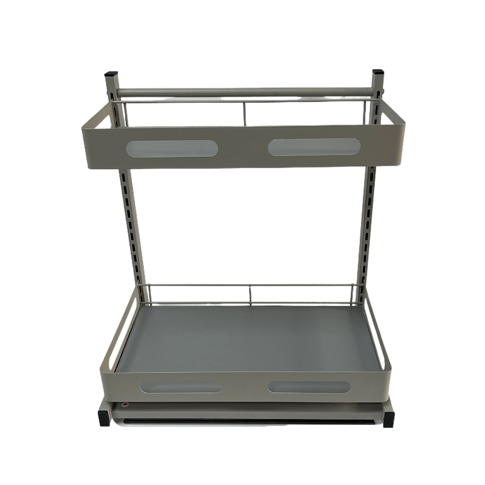 Matte Black Pull Cabinet Organizer Storage Rack 2 Tiers Sliding Wire Drawer Assembled Sink Metal Kitchen Rack Iron Bathroom