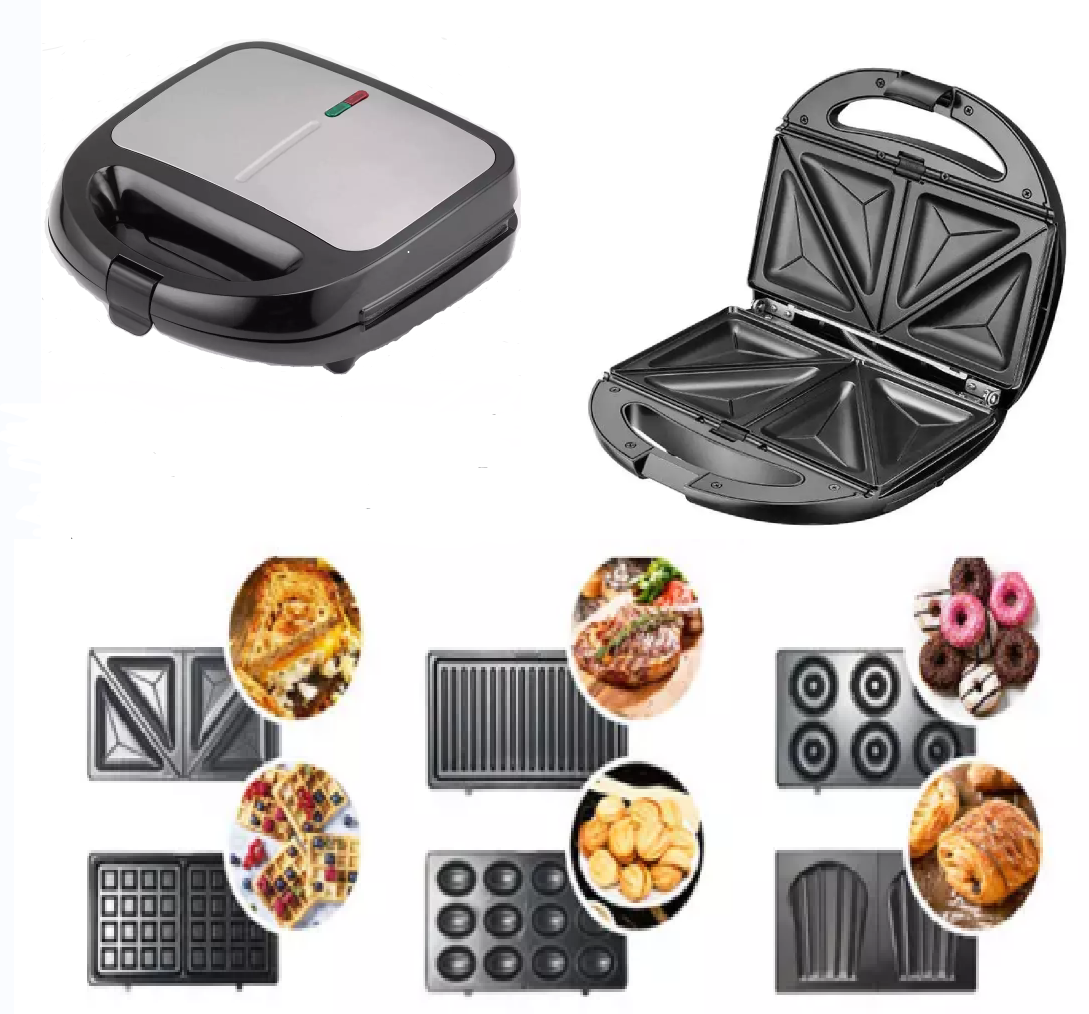 Detachable Sandwich Maker 6 in 1 Removable Sandwich Waffle Grill Shell Nutty Donut Plates