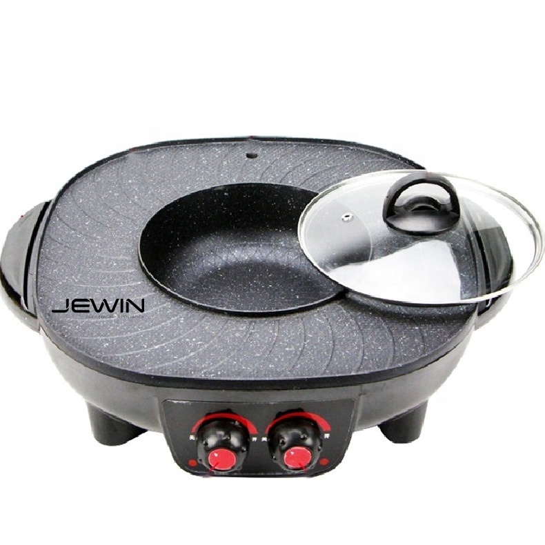 34cm Non-stick Multi-functiona 2 in 1 Cooking Indoor Electric Barbecue Grill with Hotpot