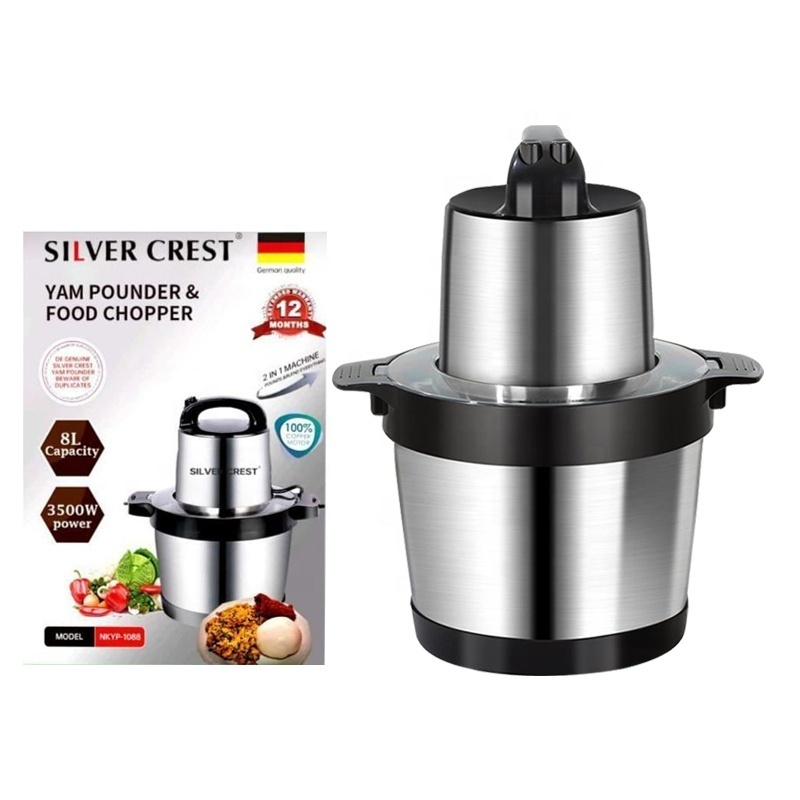 8L Silver Crest Yam Pounder 3500W Multifunctional Food Machine Meat Grinder Stainless Steel