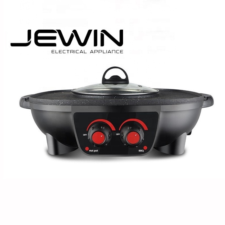 34cm Non-stick Multi-functiona 2 in 1 Cooking Indoor Electric Barbecue Grill with Hotpot