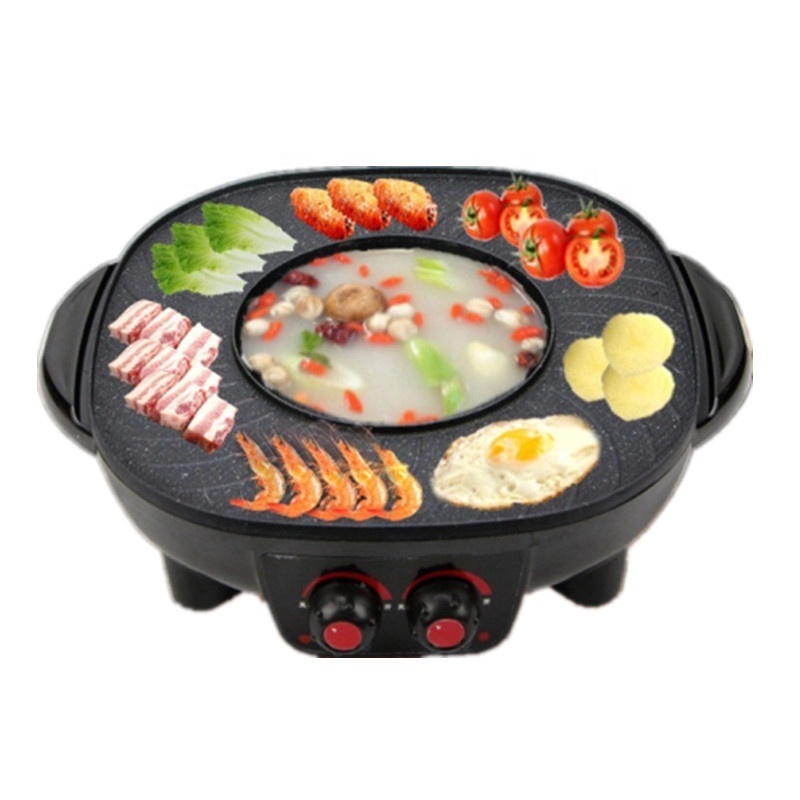 34cm Non-stick Multi-functiona 2 in 1 Cooking Indoor Electric Barbecue Grill with Hotpot