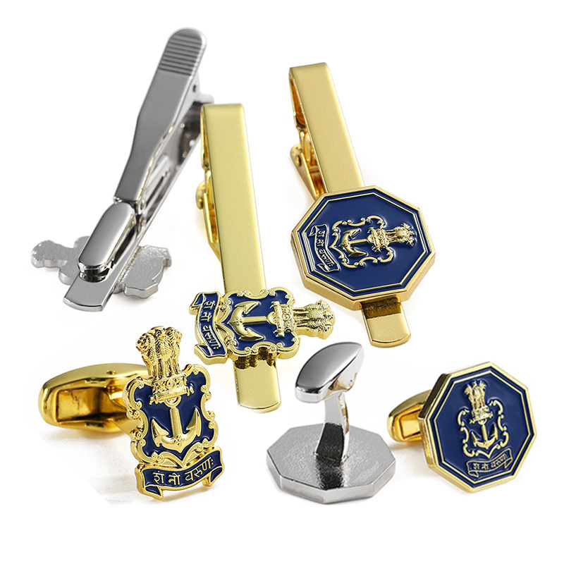 Personalized Your Own Cuff Links Tie Clips 3D Metal Zinc Alloy Cufflinks Gift Set Gold Silver Enamel Cufflinks for Men Luxury