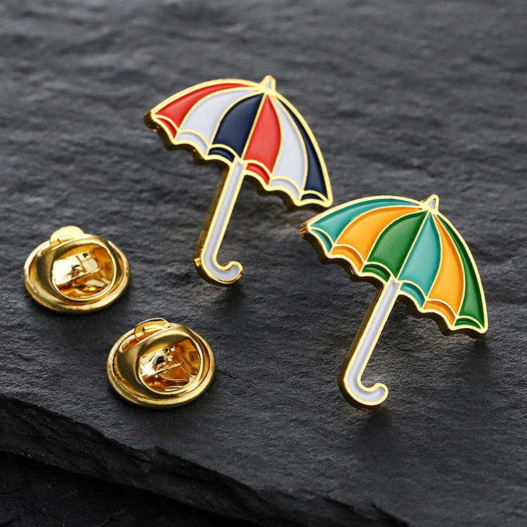 Free Design Metal Pin Badge Hard Soft Lapel Pin Manufacturer Custom gold lapel pins umbrella