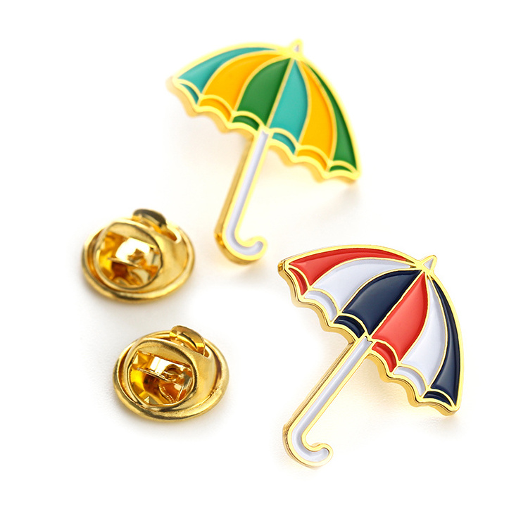 Free Design Metal Pin Badge Hard Soft Lapel Pin Manufacturer Custom gold lapel pins umbrella