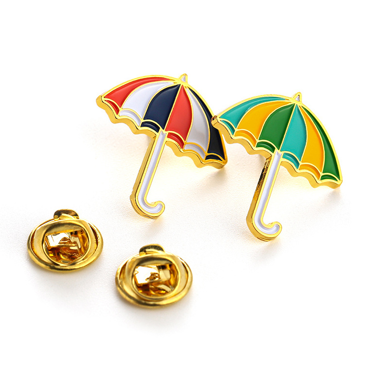 Free Design Metal Pin Badge Hard Soft Lapel Pin Manufacturer Custom gold lapel pins umbrella