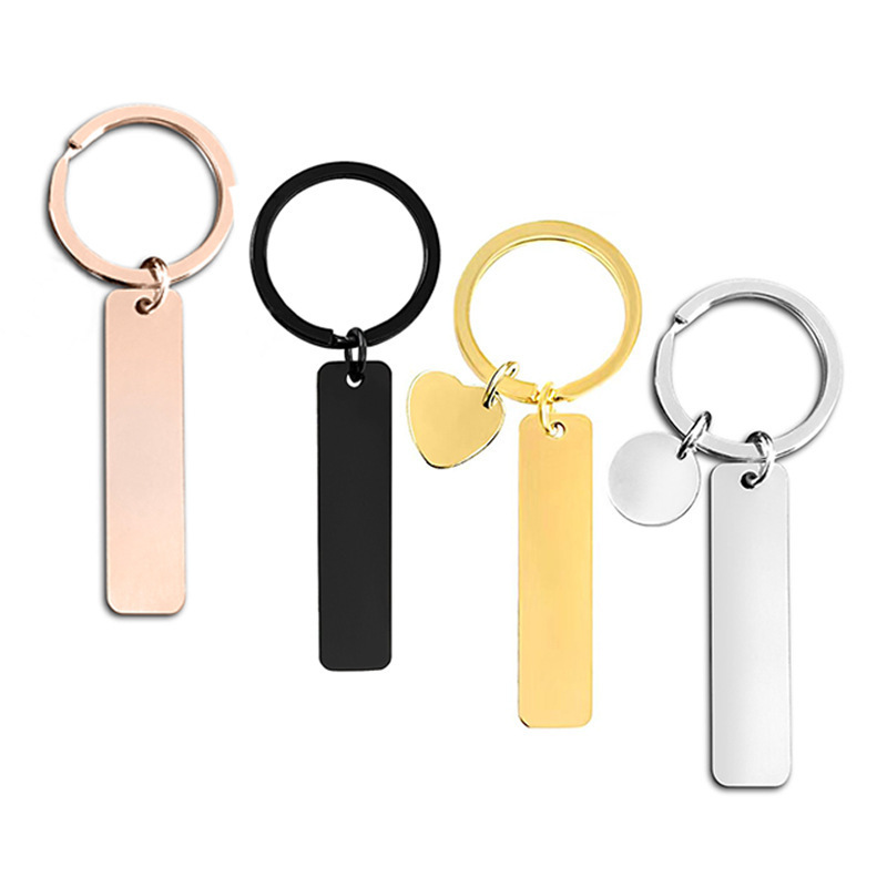 In Stock Blank Key Chains Wholesale Metal Keychain Laser Engraving Logo Rectangle Stainless Steel Key Ring for Anniversary Gifts