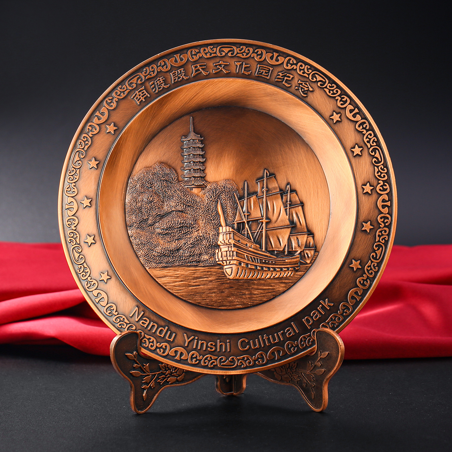 Gift customized antique copper bronze commemorative plate metal souvenirs plate metal plaque