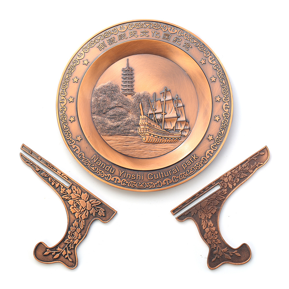 Gift customized antique copper bronze commemorative plate metal souvenirs plate metal plaque