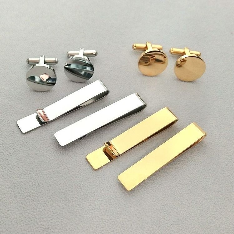 Men Gift Clasp Clamps Clip Tie Gold Silver Stainless Steel Cufflink Blanks Men Cuff Links Tie Clips for Suits and Ties