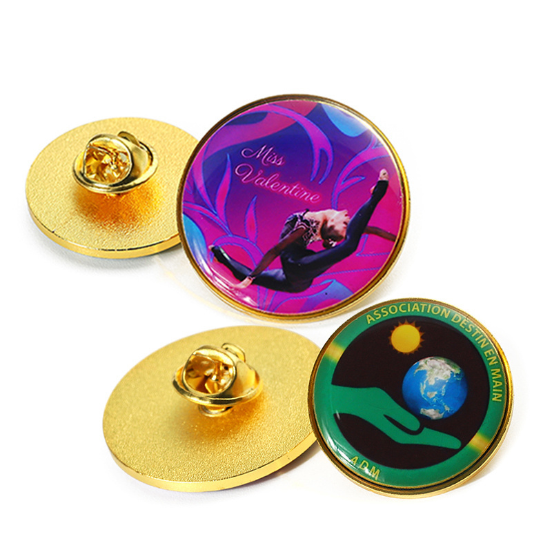 Hot Sale Doming Photo Dome Button Pin Badge Gold Lapel Pin Epoxy Resin Small 2d 3D Hat Pins New Era Logo with Butterfly Clutch