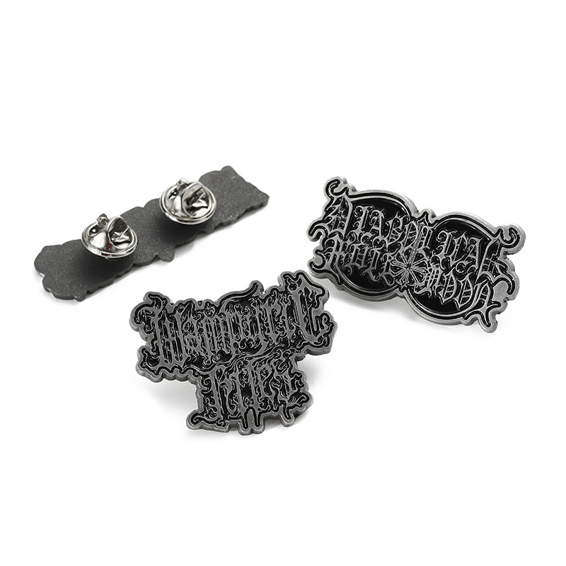 Business Gifts Antique Silver Black Lapel Pin Custom Design Embossed 3D Letter Badge Set Decoration Enamel Pins for Hats or Suit