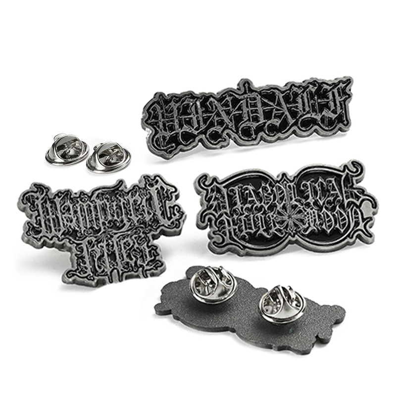 Business Gifts Antique Silver Black Lapel Pin Custom Design Embossed 3D Letter Badge Set Decoration Enamel Pins for Hats or Suit