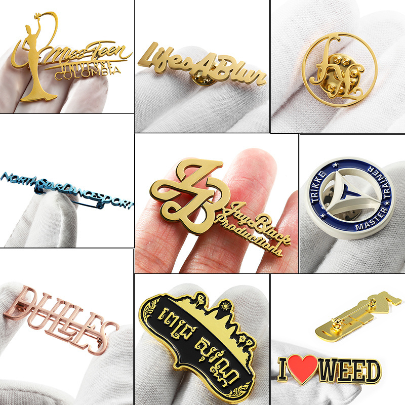 Hot Stainless Steel Gold Broches Femmes European 3D Broches Pins Brooches Custom Metal Cloth Women Male Name Brooch/Brooch Pin