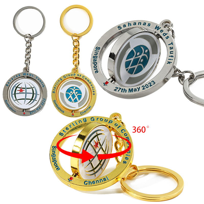 2024 Free Design Custom Key Chain Promotional 360 Degree Rotate Souvenir Keychain Bag Car Keychain Metal Spinning Keychain