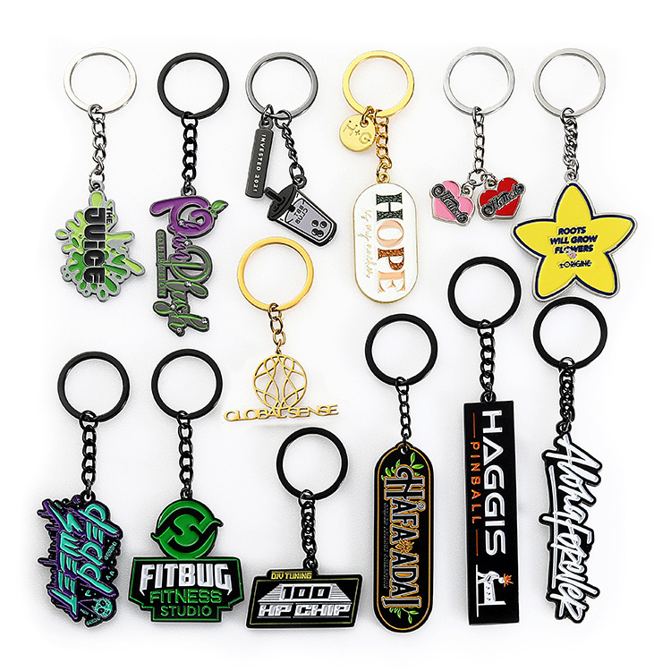 Promotional car key chains Custom logo name letter Metal Keychain Wholesale Designer Keychains Soft Hard Enamel 3d keyring