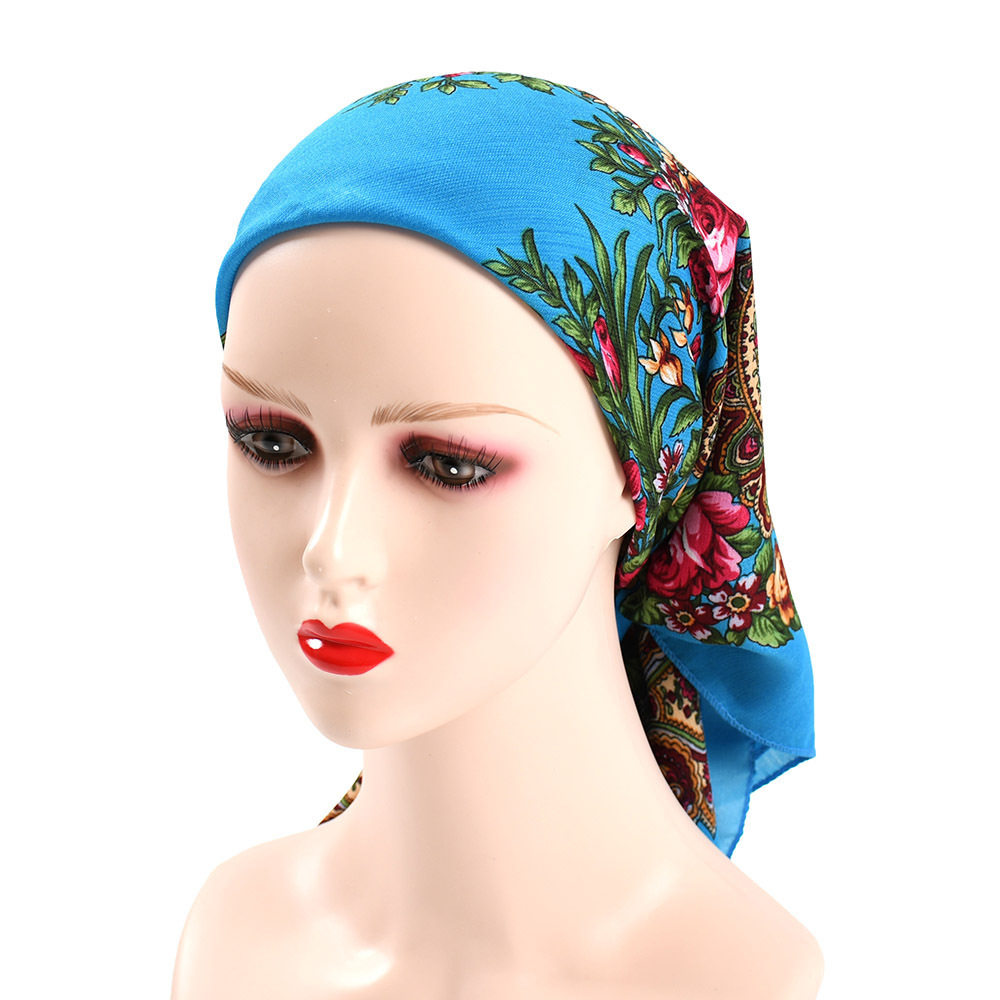 80cm Cashew Retro Muslim Bandana Kerchief Russian Scarf Ethnic Pareo Slavic Headscarf Floral Ukrainian Women Hair Wrap Hijab