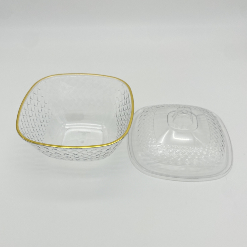 Modern Simple Design Square Plastic Dishes Disposable Fruit Bowl and Cup Cover with Solid Pattern Plastic Wrap for Protection