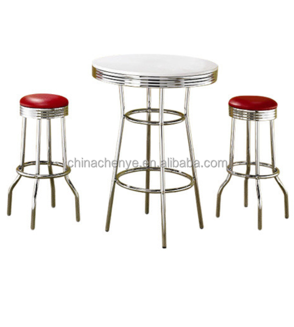 MDF Round Top Bar Table, Pub Table with Silver Leg and Base