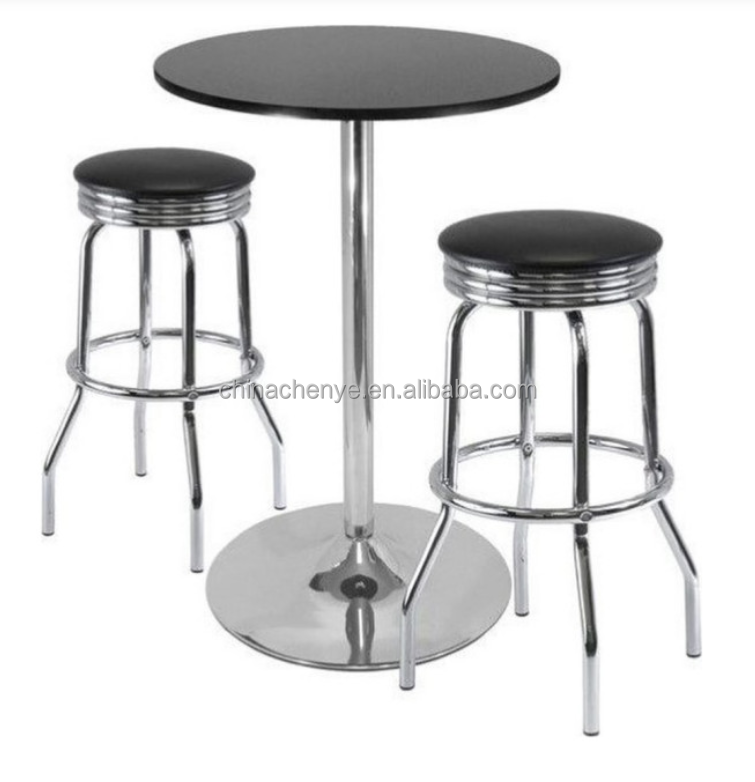 MDF Round Top Bar Table, Pub Table with Silver Leg and Base