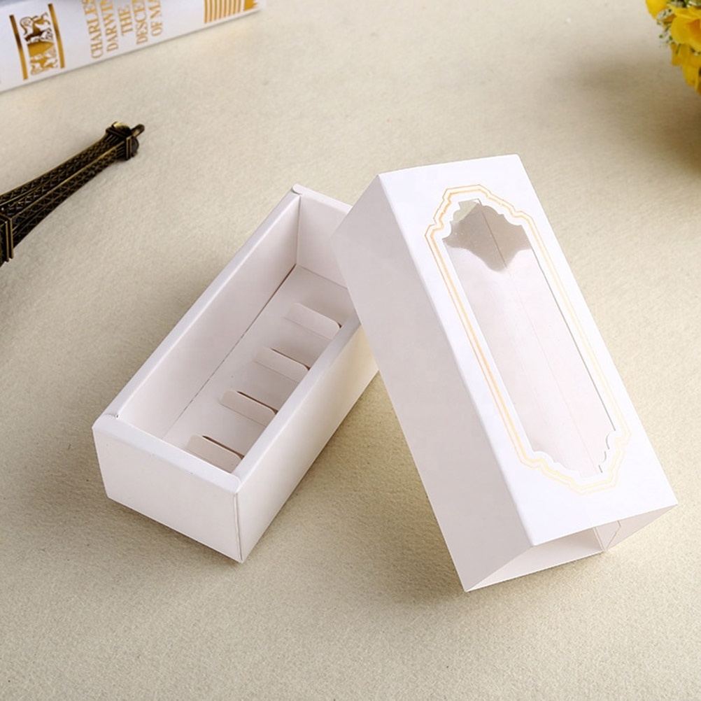 White kraft paper cardboard drawer macaron cake gift box pastry packaging for bakery use