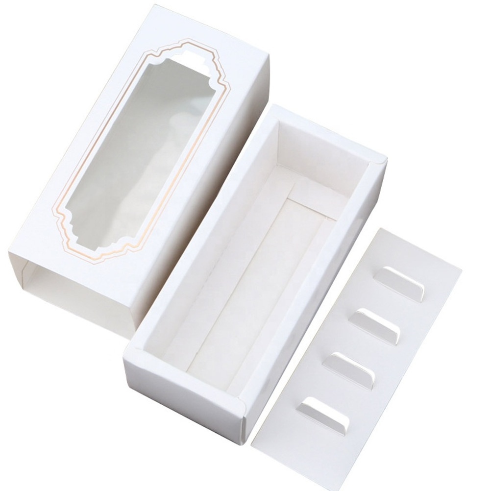 White kraft paper cardboard drawer macaron cake gift box pastry packaging for bakery use