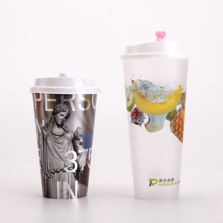 Thick Rainbow In-mold Holographic Cups Injection Clear Cold Boba Bubble Cups With Laser Film Disposable Plastic Cups