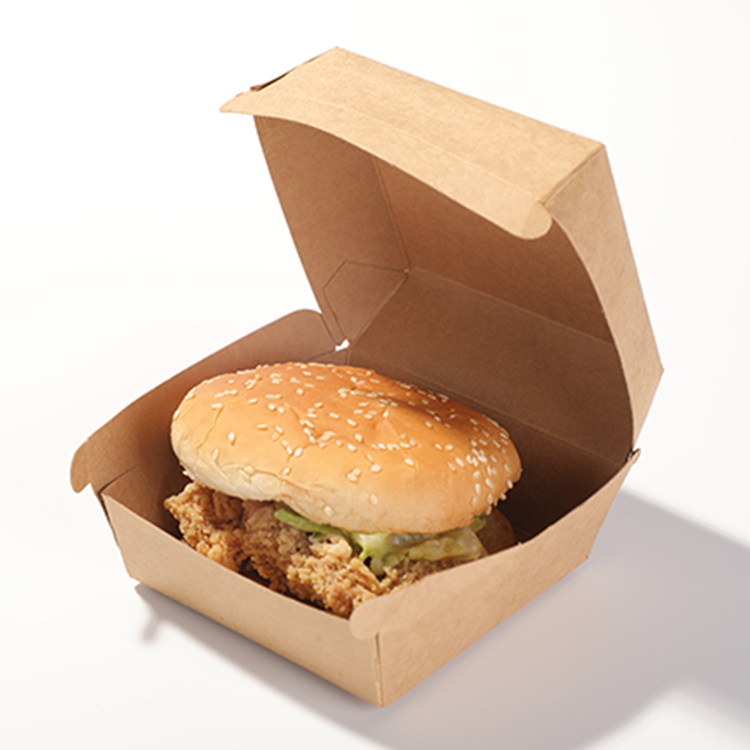 Custom Logo Compostable Kraft Food Grade Paper Hamburger Clamshell Burger Box Wholesale