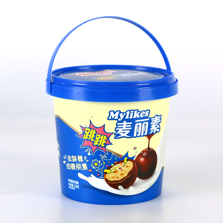 Disposable 1 Liter Plastic Candy Bucket With Lid With Handle Cookie Bucket