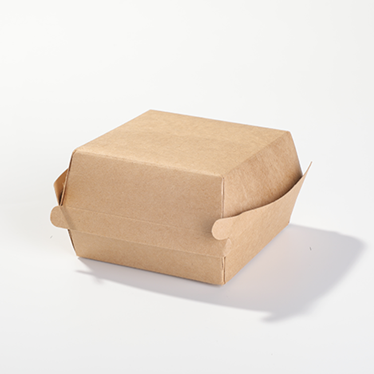 Custom Logo Compostable Kraft Food Grade Paper Hamburger Clamshell Burger Box Wholesale