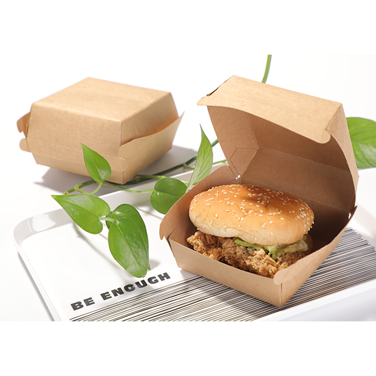 Custom Logo Compostable Kraft Food Grade Paper Hamburger Clamshell Burger Box Wholesale