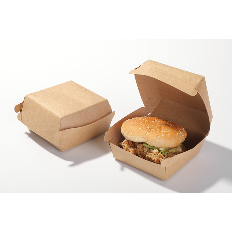 Custom Logo Compostable Kraft Food Grade Paper Hamburger Clamshell Burger Box Wholesale