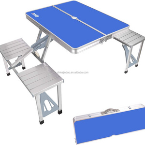 Outdoor Portable Foldable tailgate table with Four Chairs and Umbrella Hole Camping Picnic Table Set