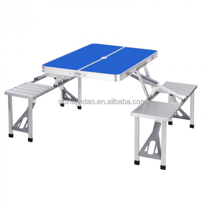 Outdoor Portable Foldable tailgate table with Four Chairs and Umbrella Hole Camping Picnic Table Set