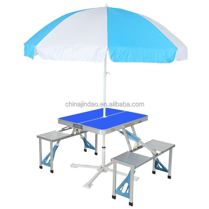 Outdoor Portable Foldable tailgate table with Four Chairs and Umbrella Hole Camping Picnic Table Set