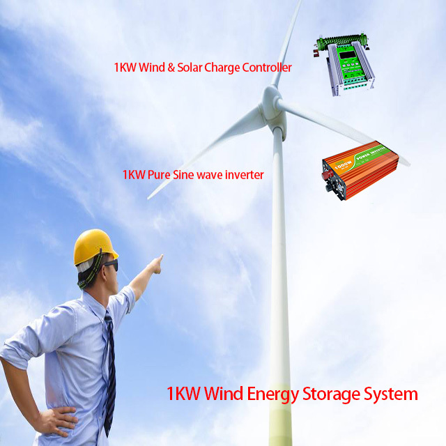 1000W 3 Blades  Vertical Wind Turbines/ Permanent Magnet Generator with 1KW Wind Charge Controller and  Pure Sine wave Inverter