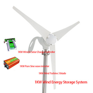 1000W 3 Blades  Vertical Wind Turbines/ Permanent Magnet Generator with 1KW Wind Charge Controller and  Pure Sine wave Inverter