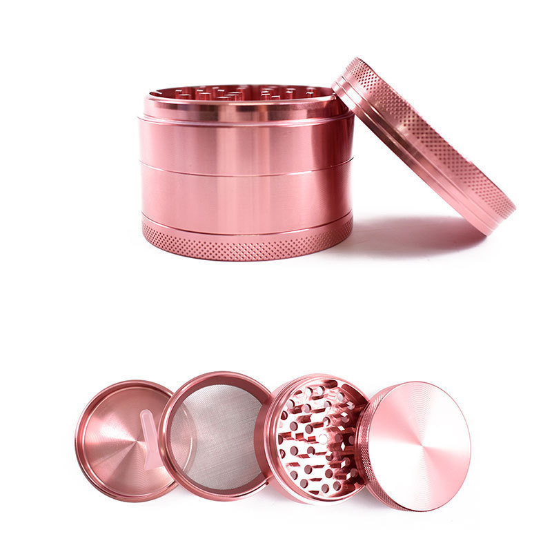 4 piece custom logo metal zinc cnc aluminium drum plain rain bow multicolor shiny pink girly rose gold women spice herb grinder