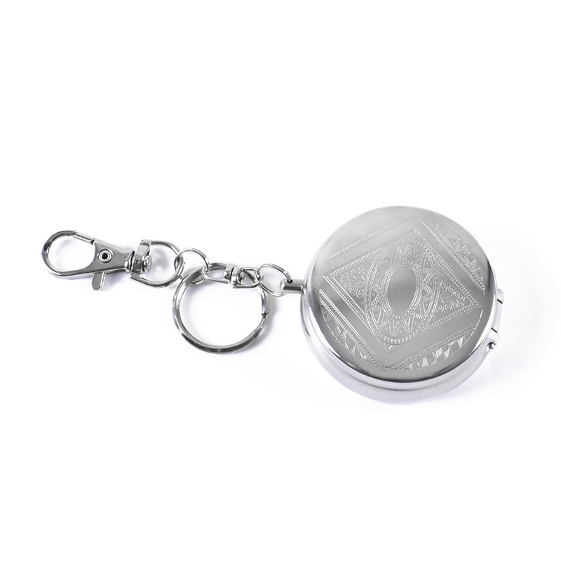 hot sale luxury silver stainless steel round herb ashtray with metal lid pocket keychain portable mini ashtray