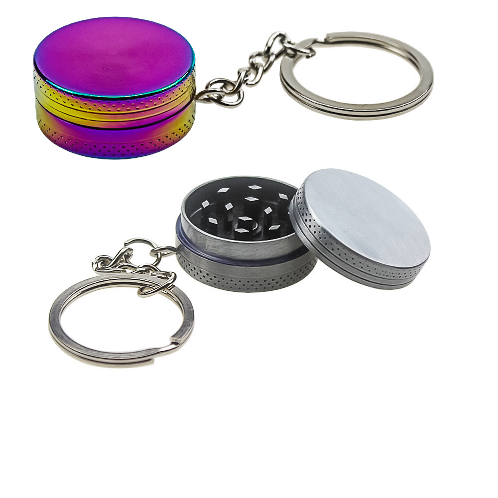 Custom logo 20mm 30mm 2 parts small sizes pocket portable rainbow keychain spice herb grinder