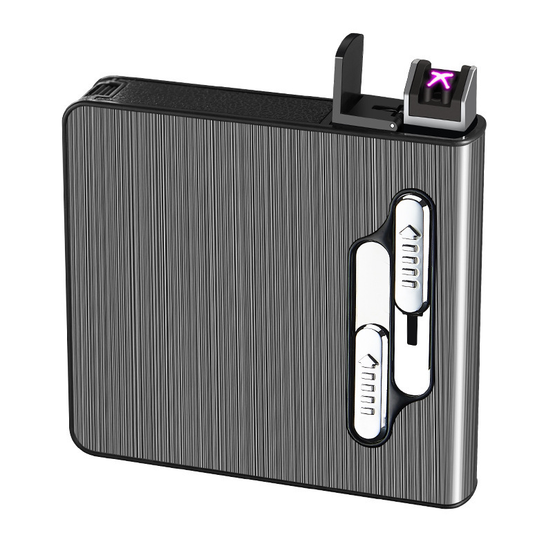 focus aluminum gun cigarette box case automatic cigarette case with usb rechargeable electric torch built in lighter