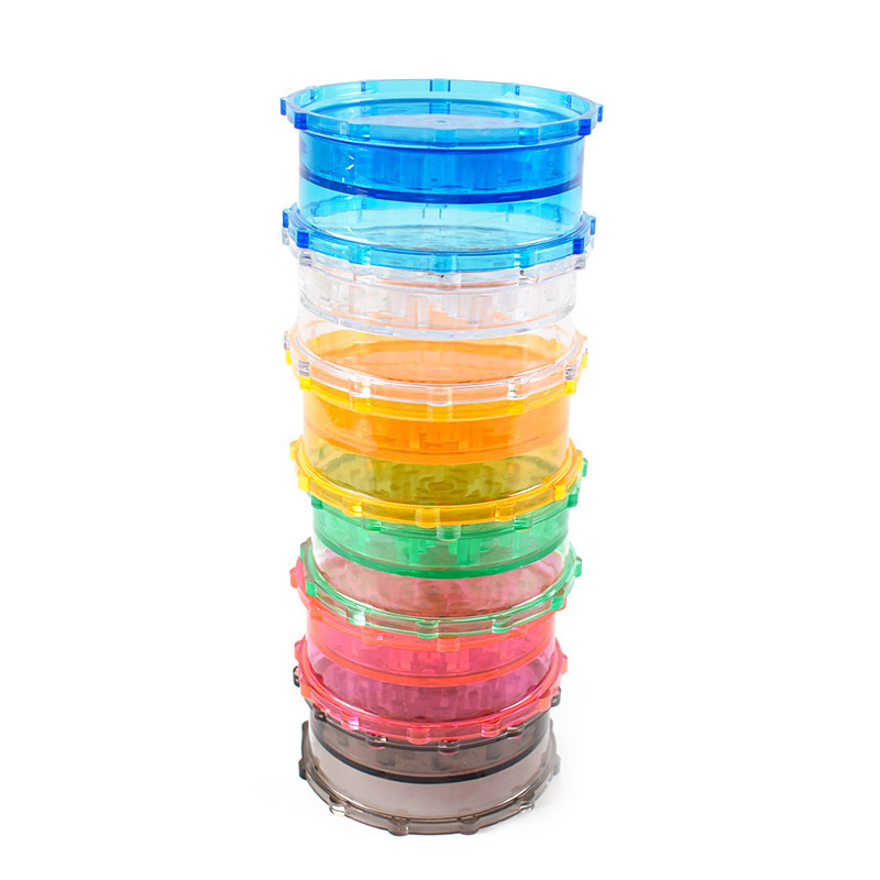 Wholesale Price Cheap 53 65 75 100MM 2 layer flat polygon plastic acrylic spice grinder dry herb grinder