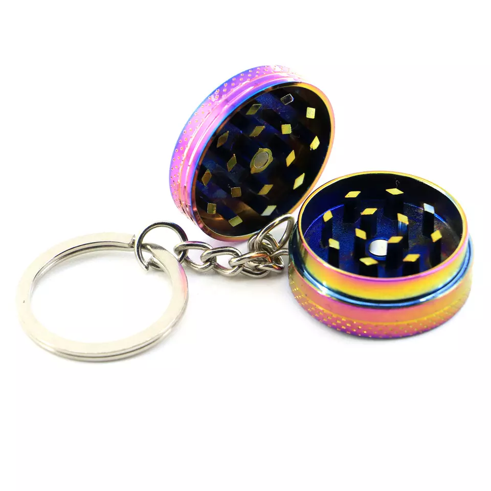 Custom logo 20mm 30mm 2 parts small sizes pocket portable rainbow keychain spice herb grinder